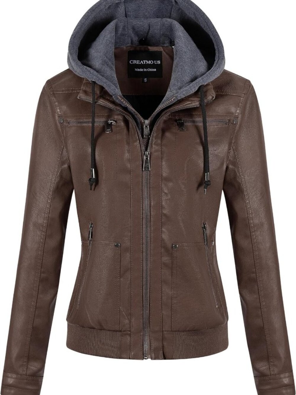 Stylish Women's Waterproof Faux Leather Motorcycle Bomber Jacket with Hood